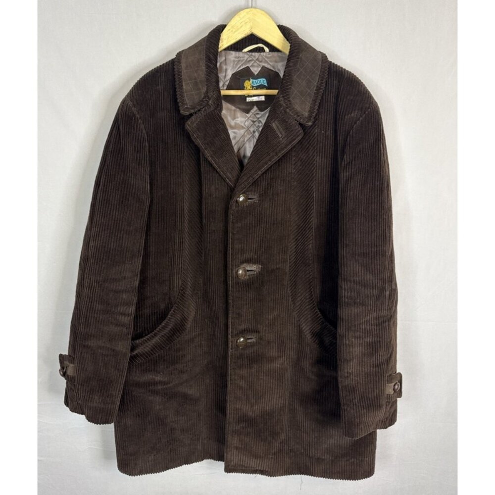 Vintage Brown Corduroy Ranch Coat Sherpa Lined Leather Trim Workwear Men 42